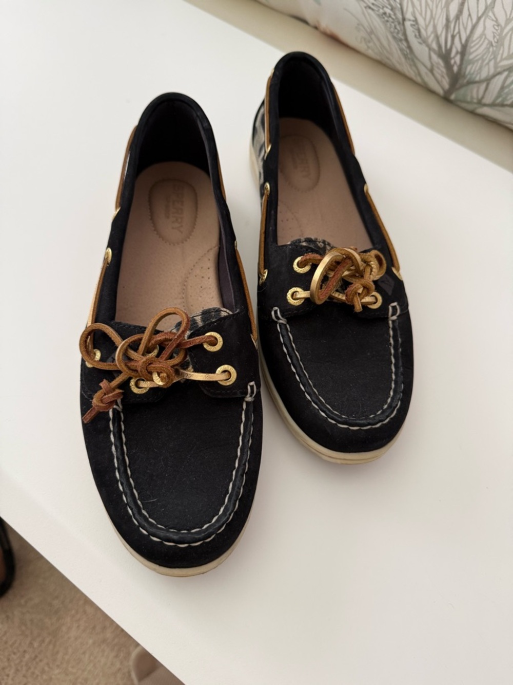 Black Suede Boat Loafers with Brown Leather Laces